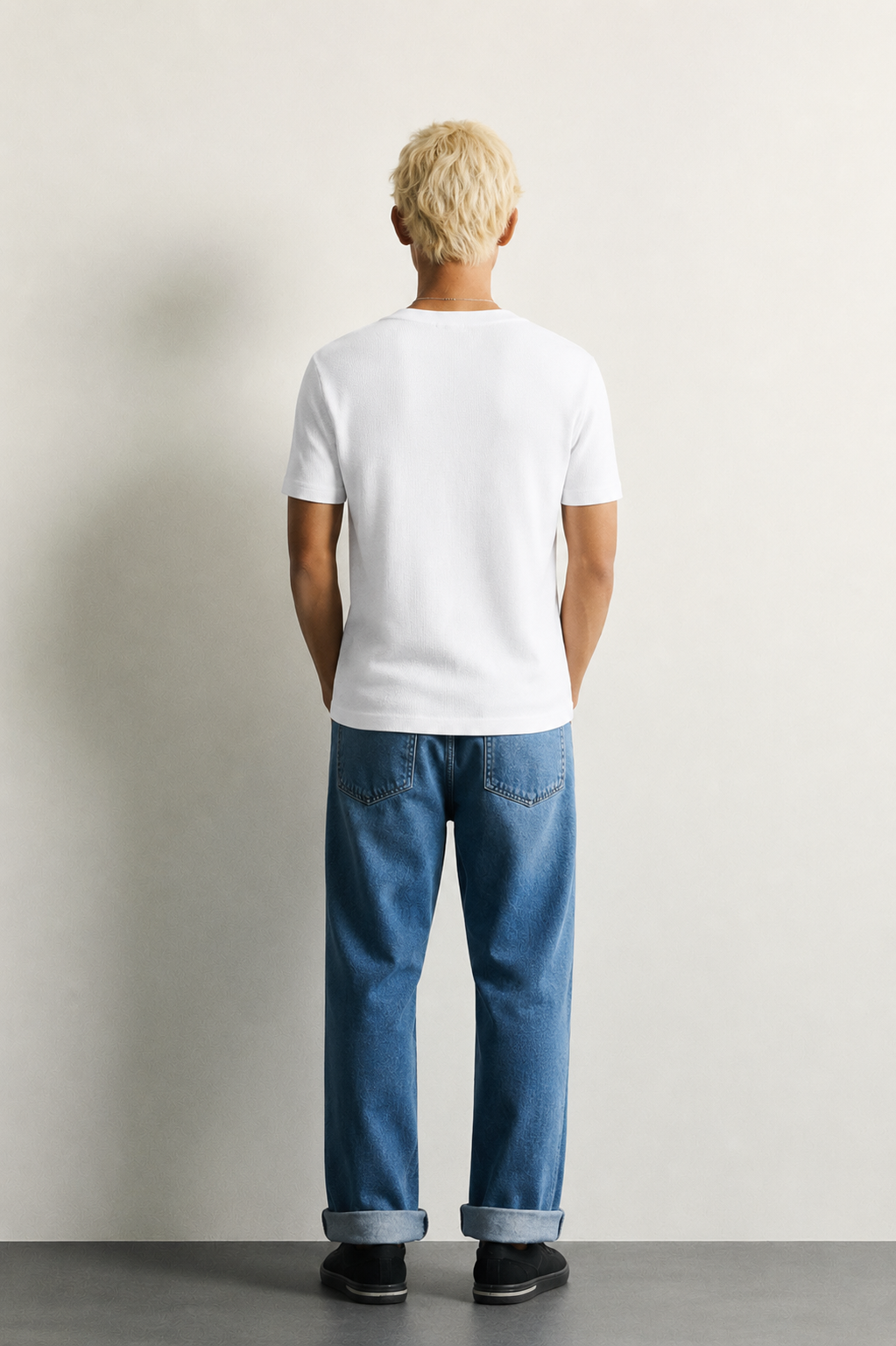 WHITE RIBBED FITTED HENLEY