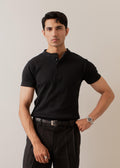 BLACK RIBBED FITTED HENLEY
