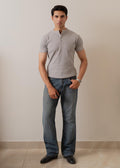 GREY RIBBED FITTED HENLEY