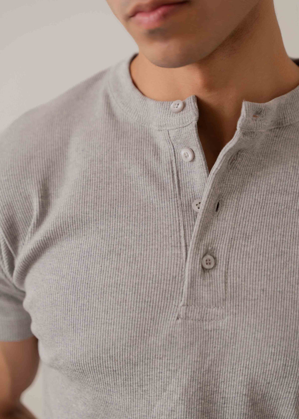 GREY RIBBED FITTED HENLEY