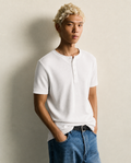 WHITE RIBBED FITTED HENLEY