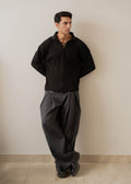 LACE UP KNIT LONG SLEEVE POLO