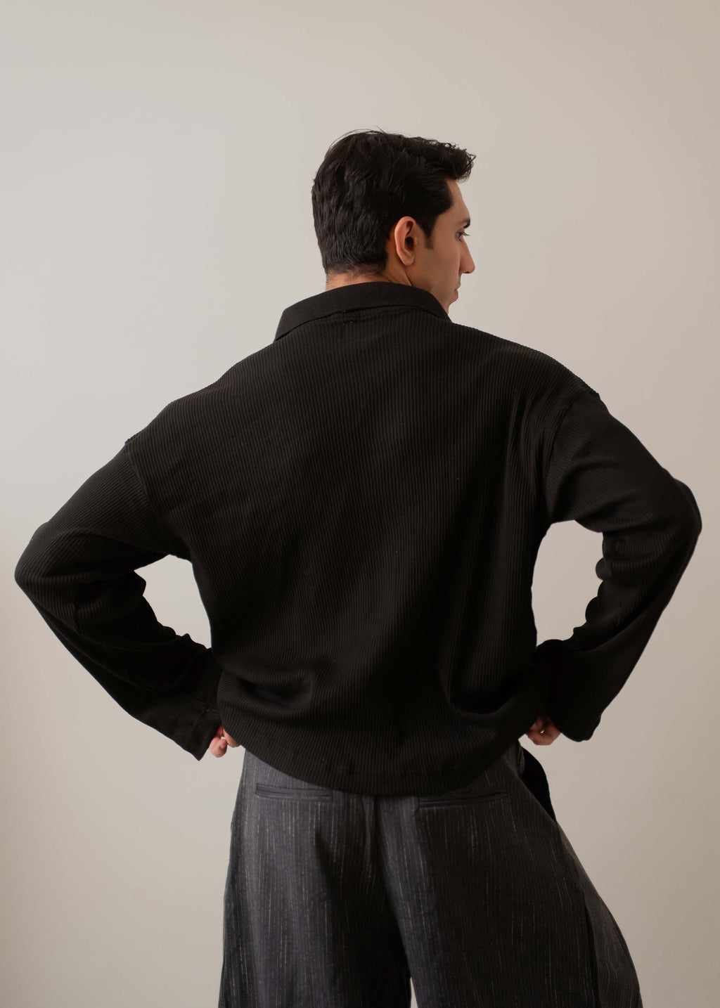 LACE UP KNIT LONG SLEEVE POLO