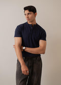 NAVY RIBBED FITTED HENLEY