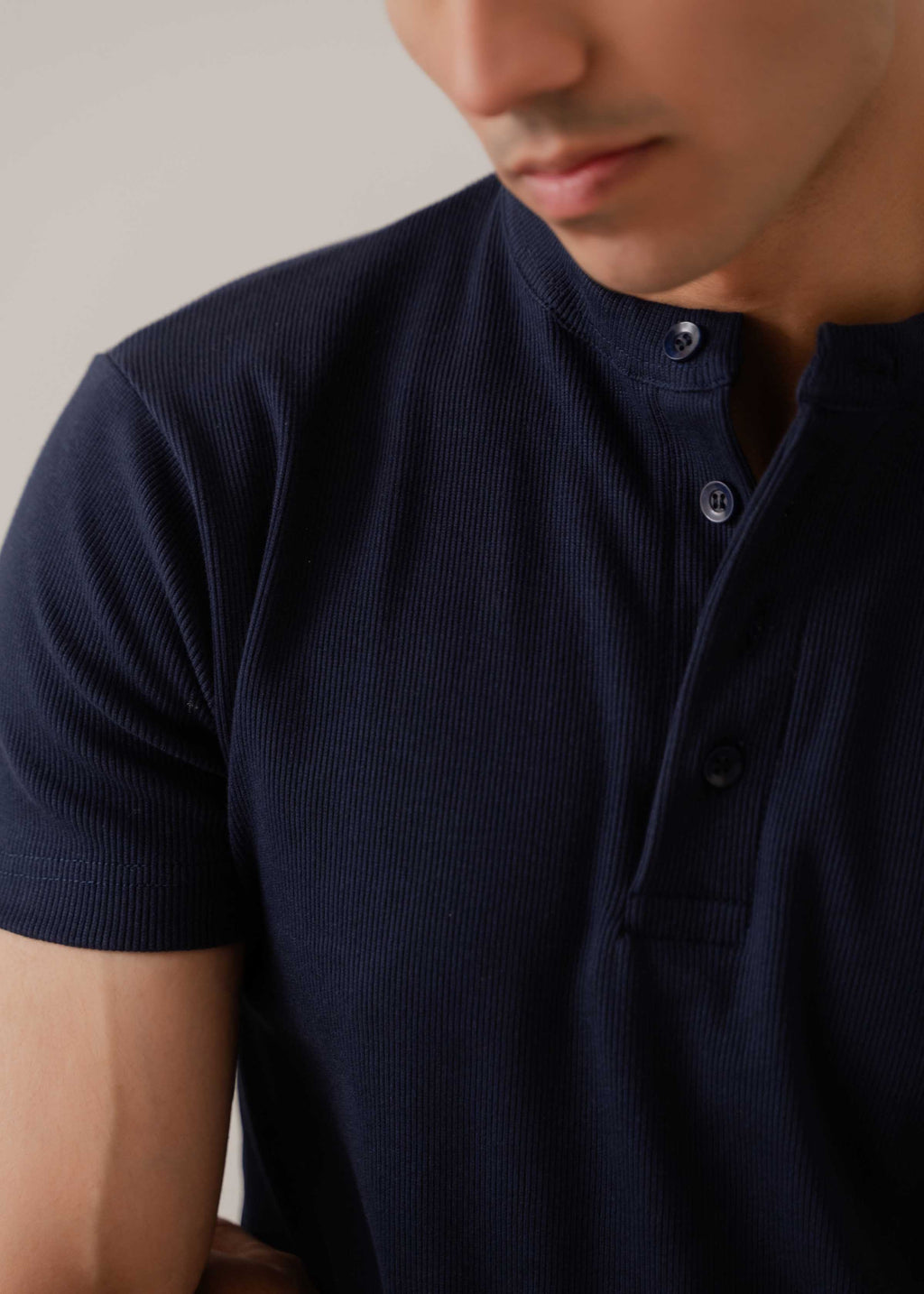 NAVY RIBBED FITTED HENLEY
