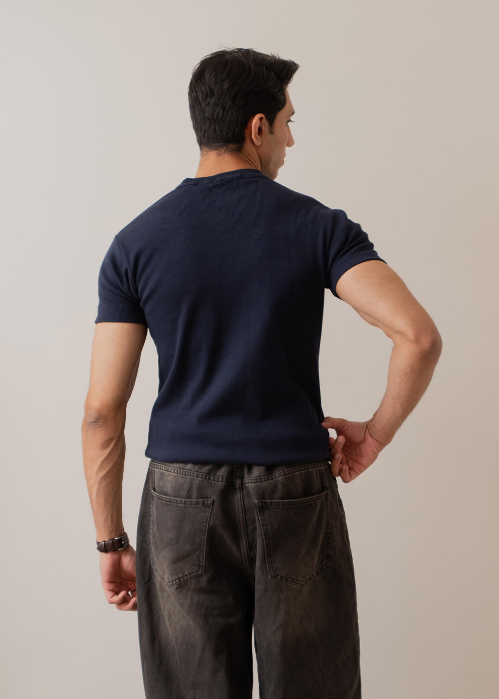 NAVY RIBBED FITTED HENLEY